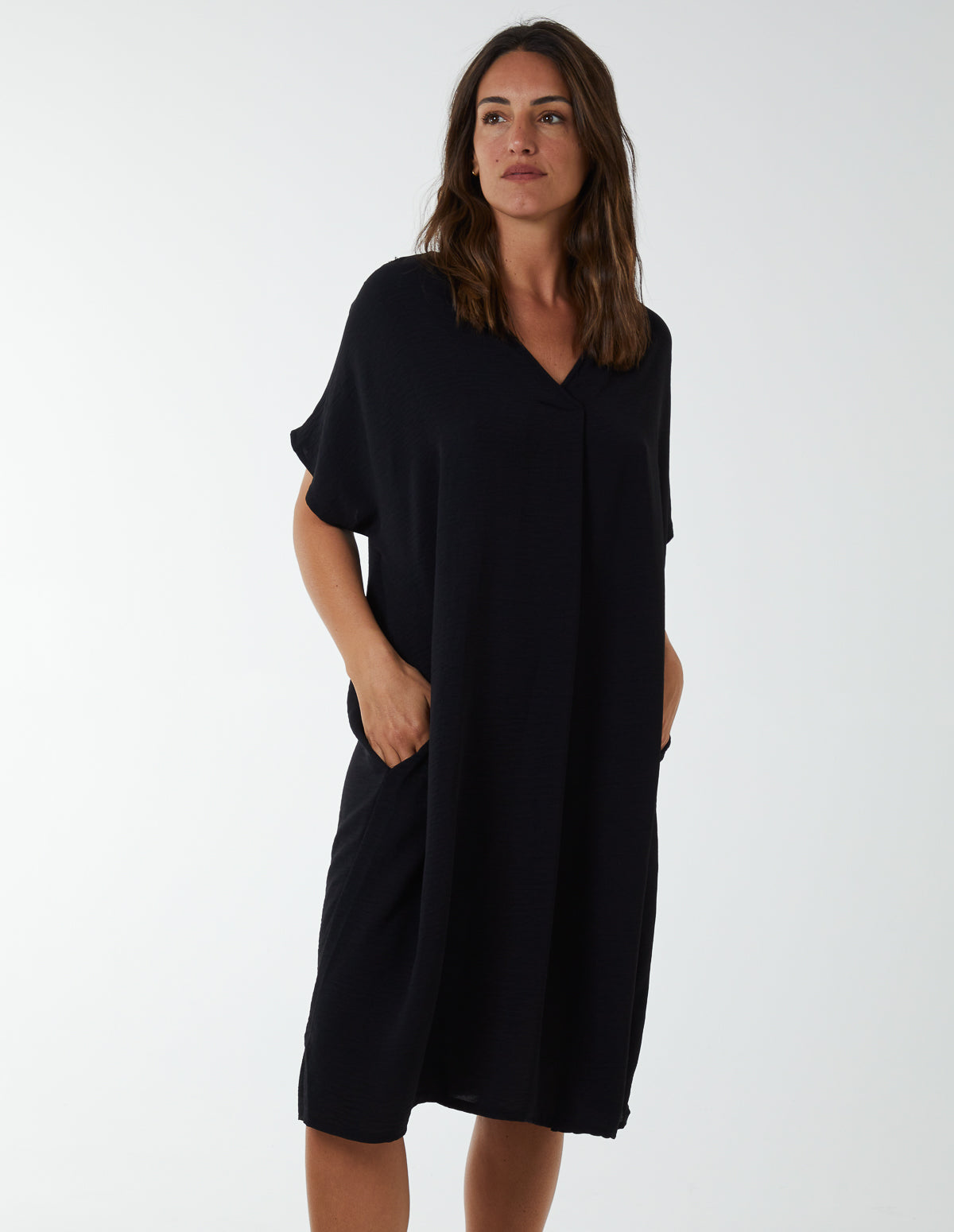V Neck Long Tunic With Side Pockets 
