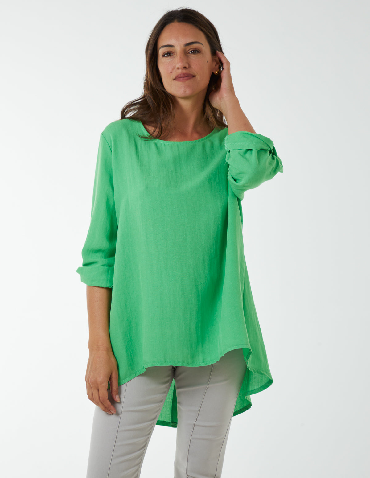 Round Neck Button Sleeve Blouse 