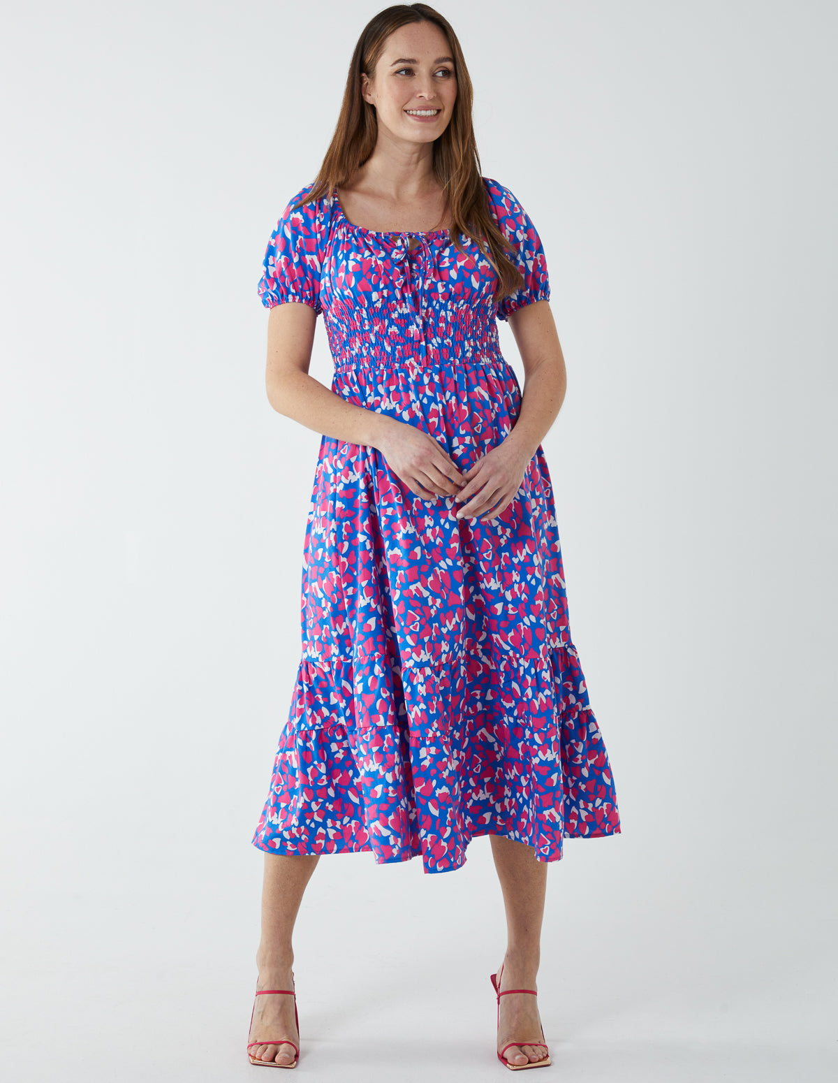 Abstract Heart Midi Dress - 14 / BLUE