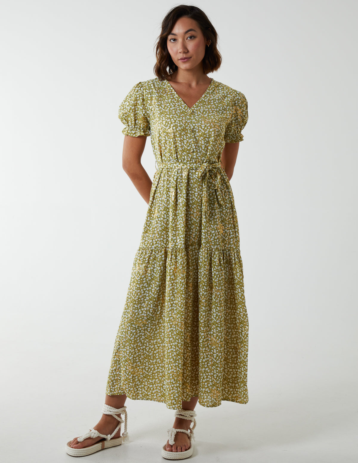 Belted Ditsy Maxi Dress 