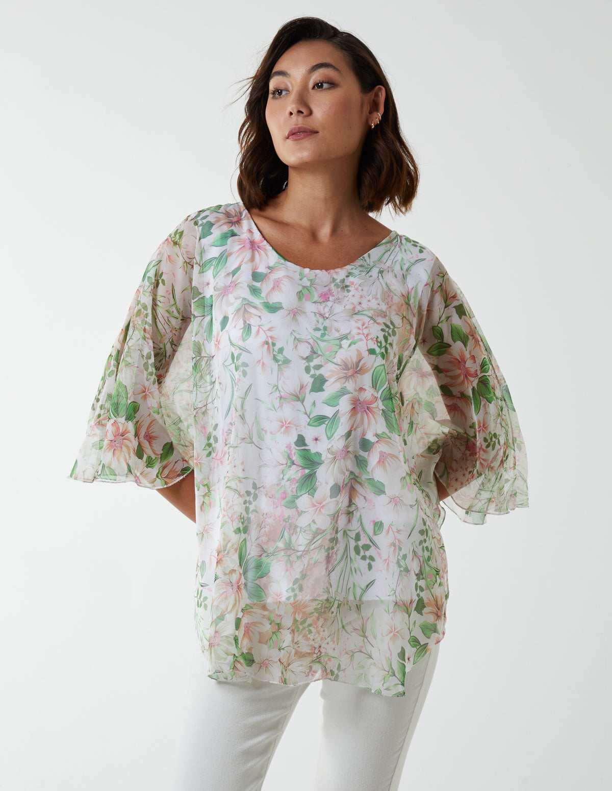Garden Floral Curved Poncho Blouse 