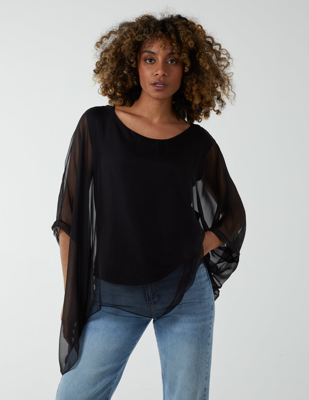 Chiffon Batwing Waist Top 