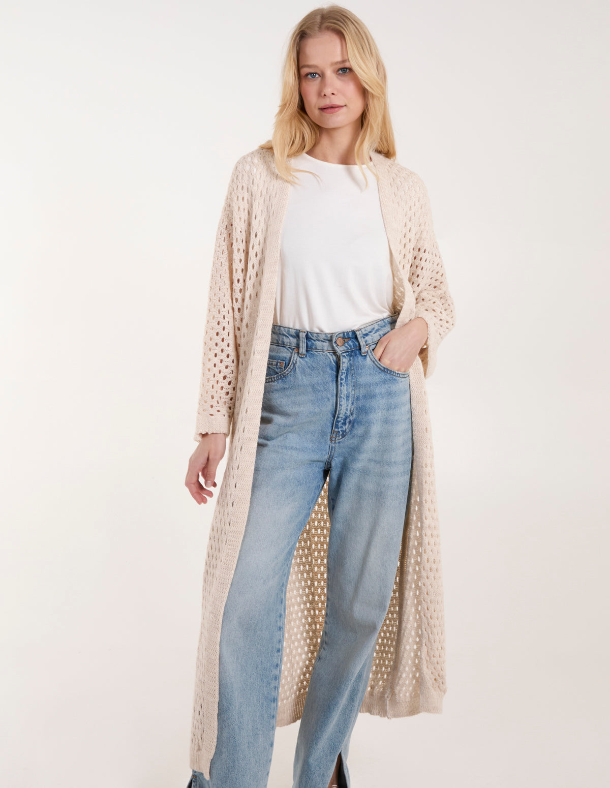 Crochet Batwing Long Knit Cardigan 