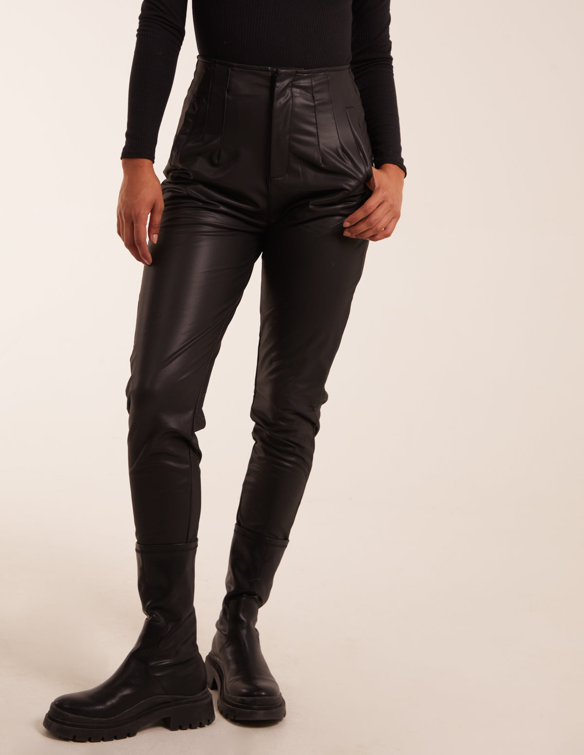 Matte Faux Leather Tailored Trouser - 12 / BLACK