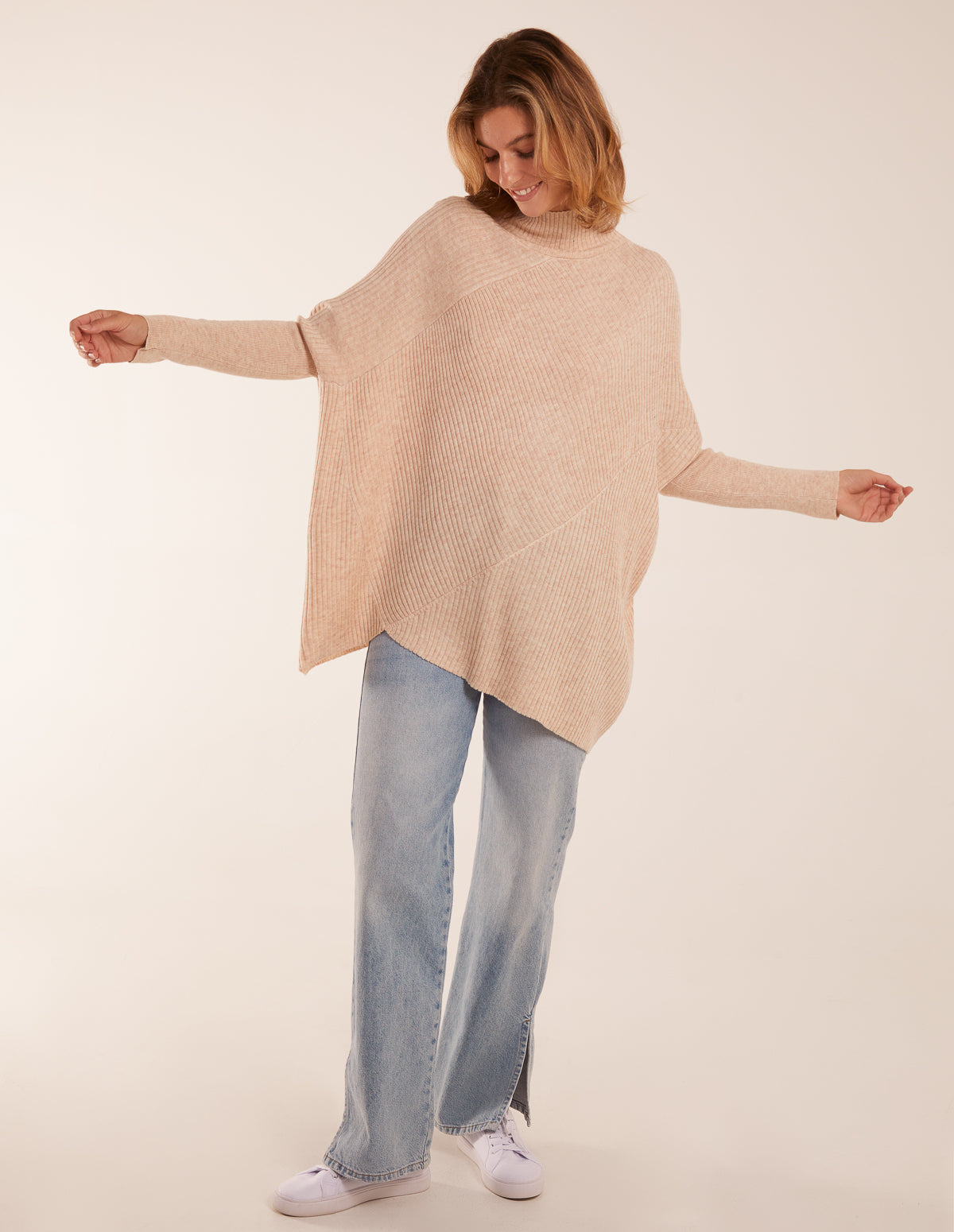 Ribbed Cross Over High Neck Jumper 