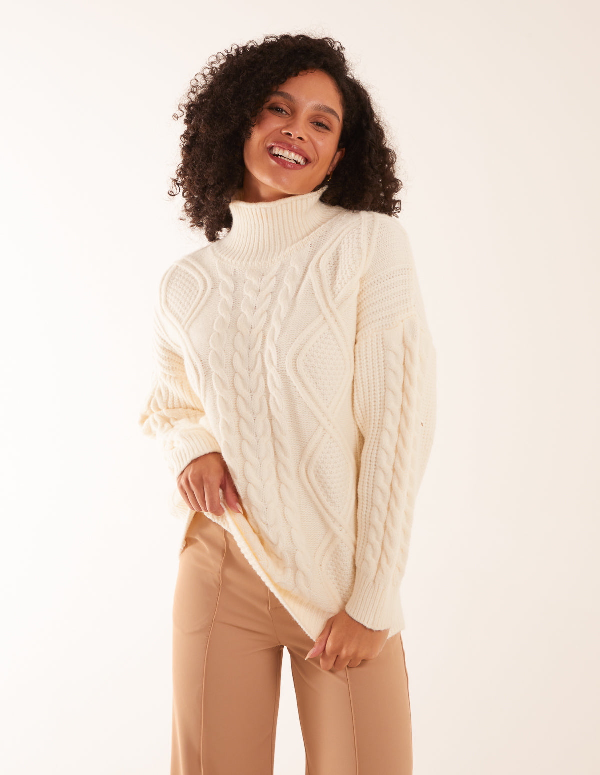 Cable Knit Roll Neck Jumper 