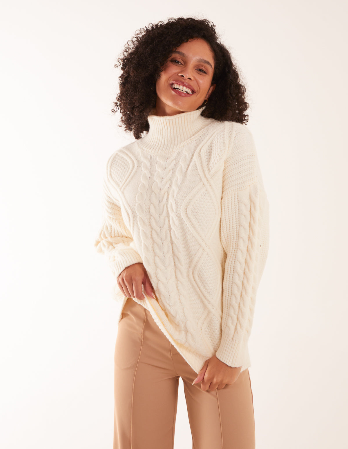 Cable Knit Roll Neck Jumper 