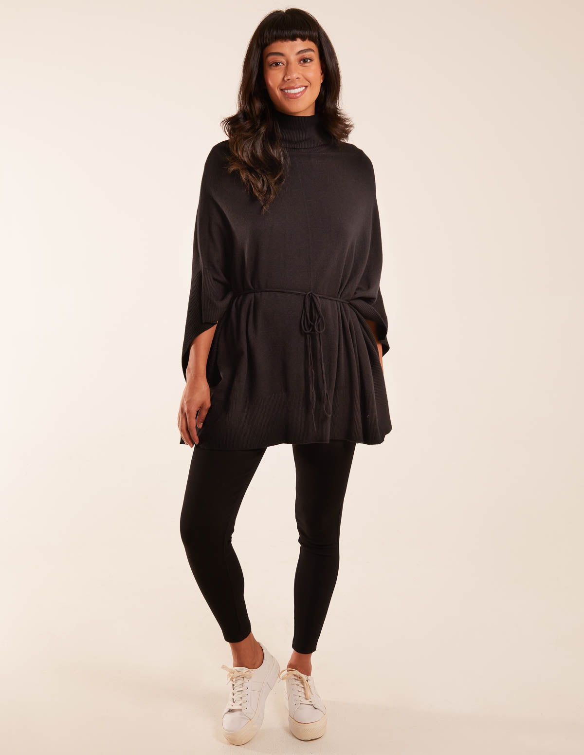 Roll Neck Drawstring Poncho 