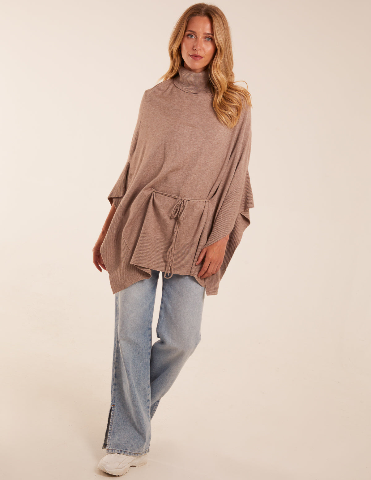 Roll Neck Drawstring Poncho 