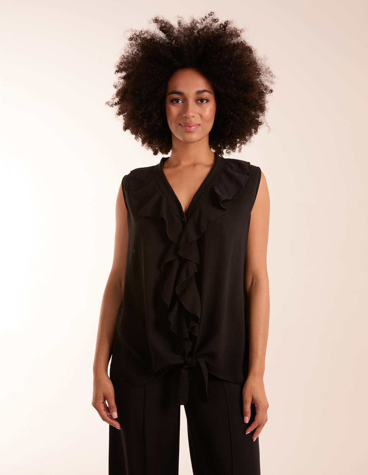 V Neck Ruffle Top with Knot 