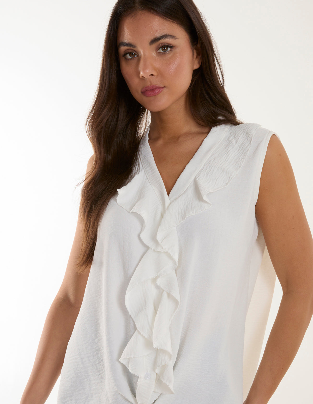 V Neck Ruffle Top with Knot 