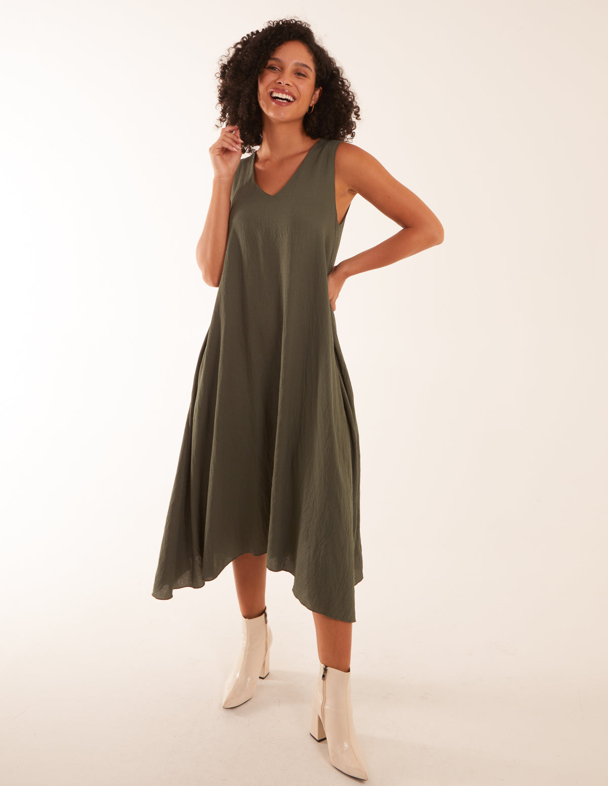 Linen A Line Midi Dress 