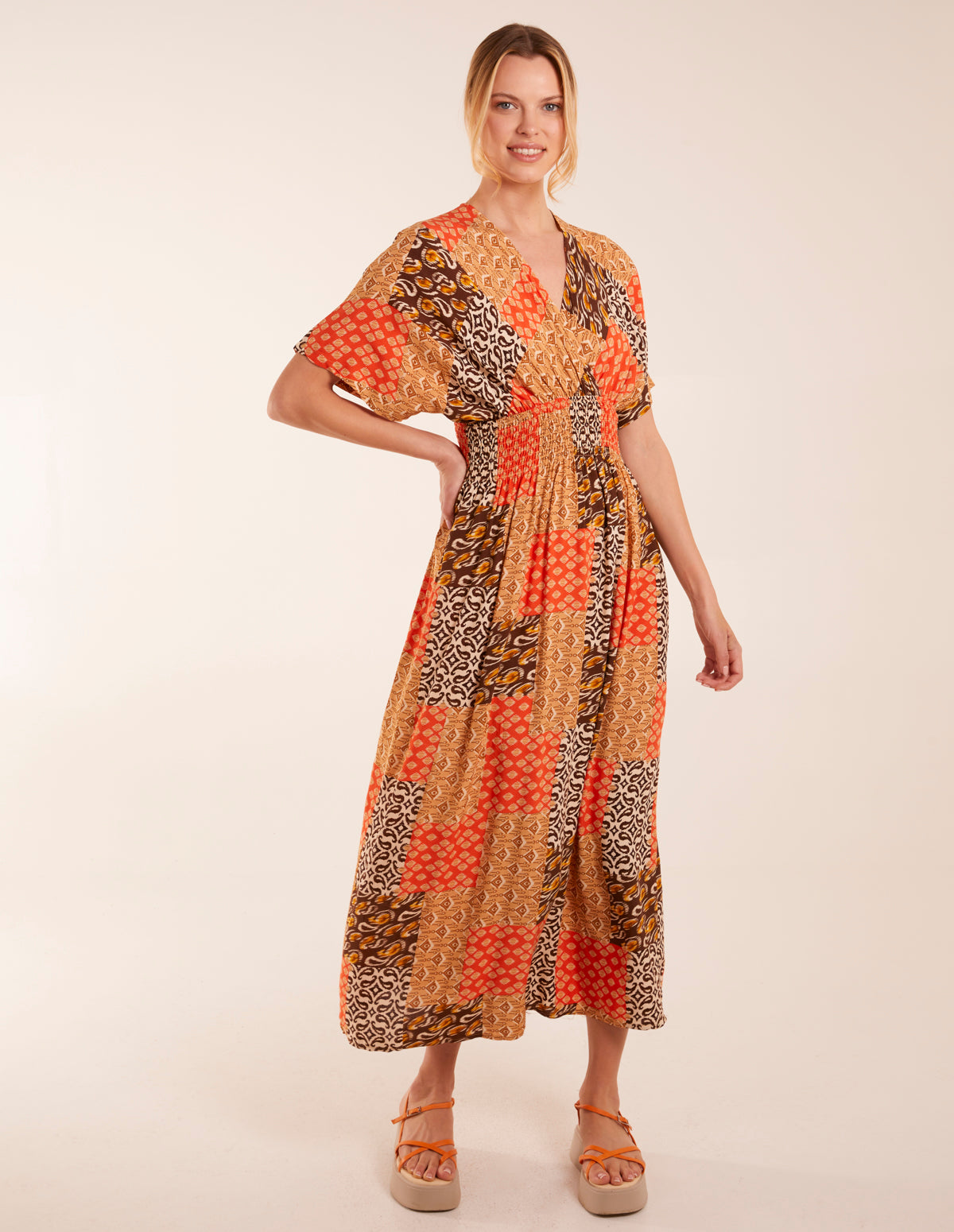 Abstract Pattern V Neck Midi Dress 