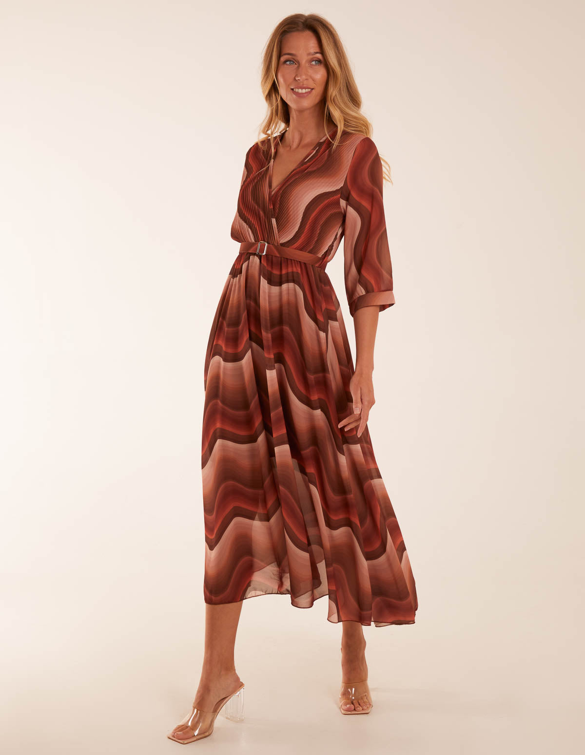 Chiffon Swirl Print Wrap Front Maxi Dress 
