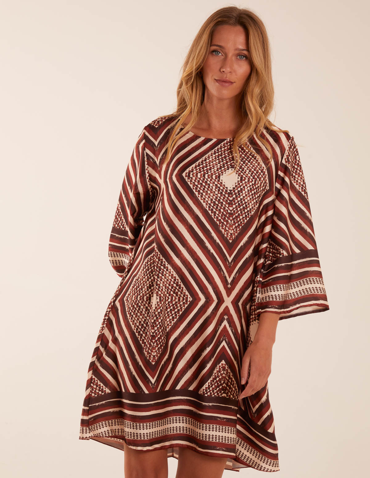 Aztec Border Straight Line Midi Dress 