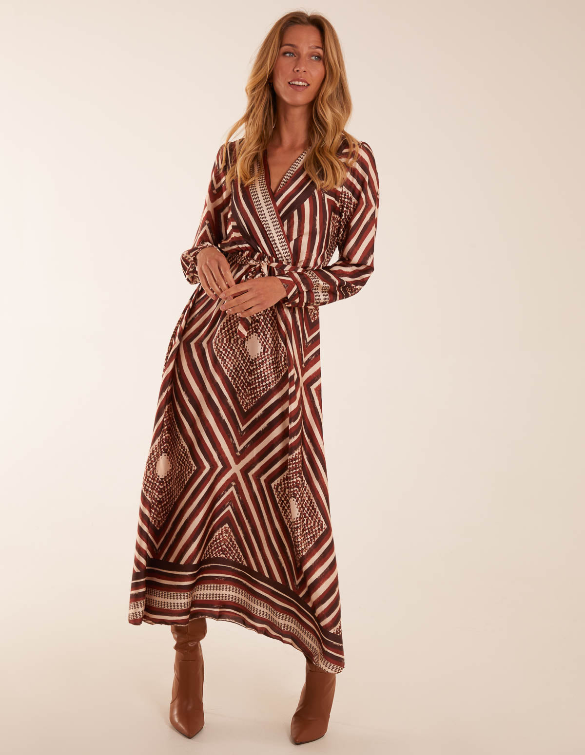 Aztec Wrap Maxi Dress - L / BROWN