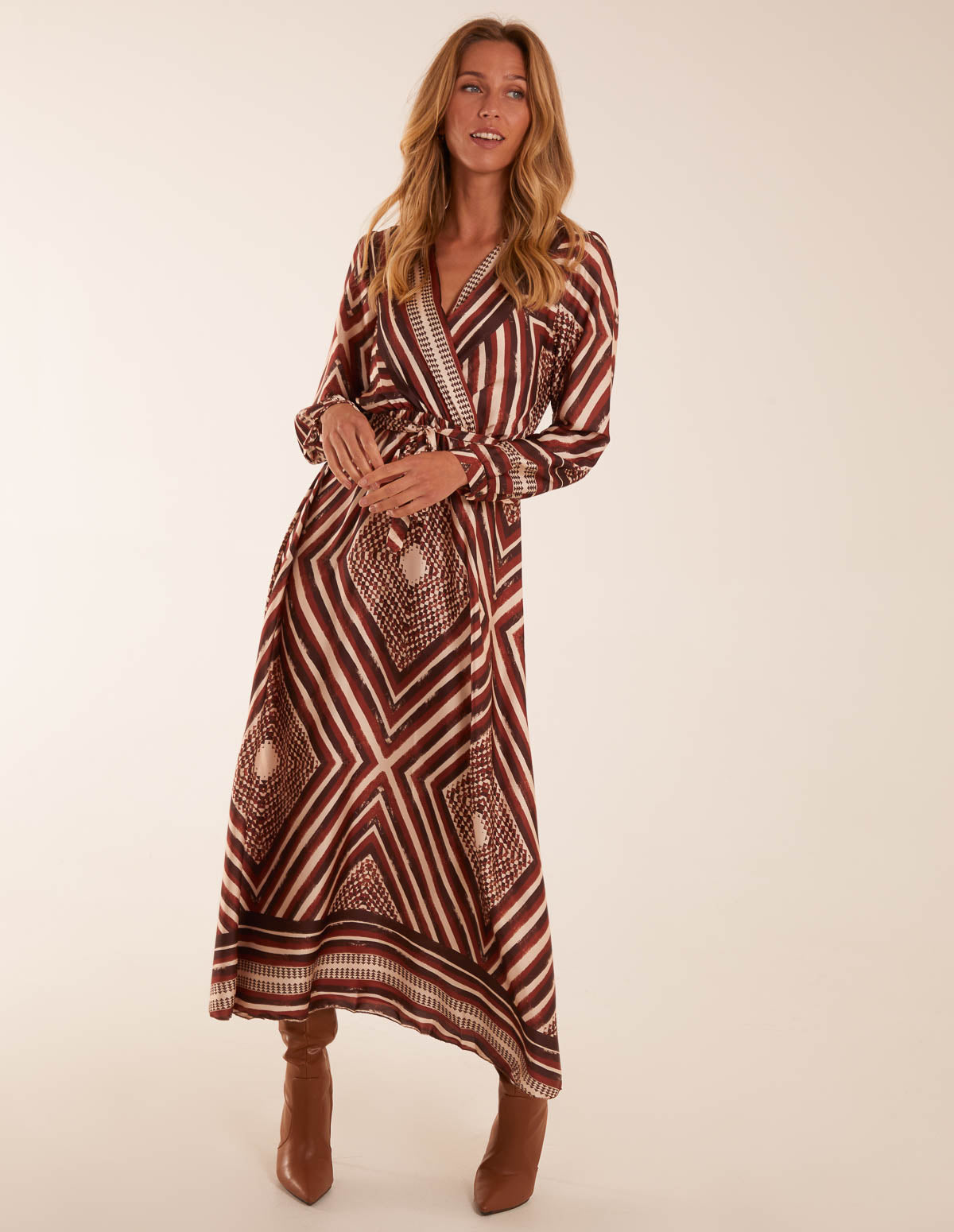 Aztec Wrap Maxi Dress - S / BROWN