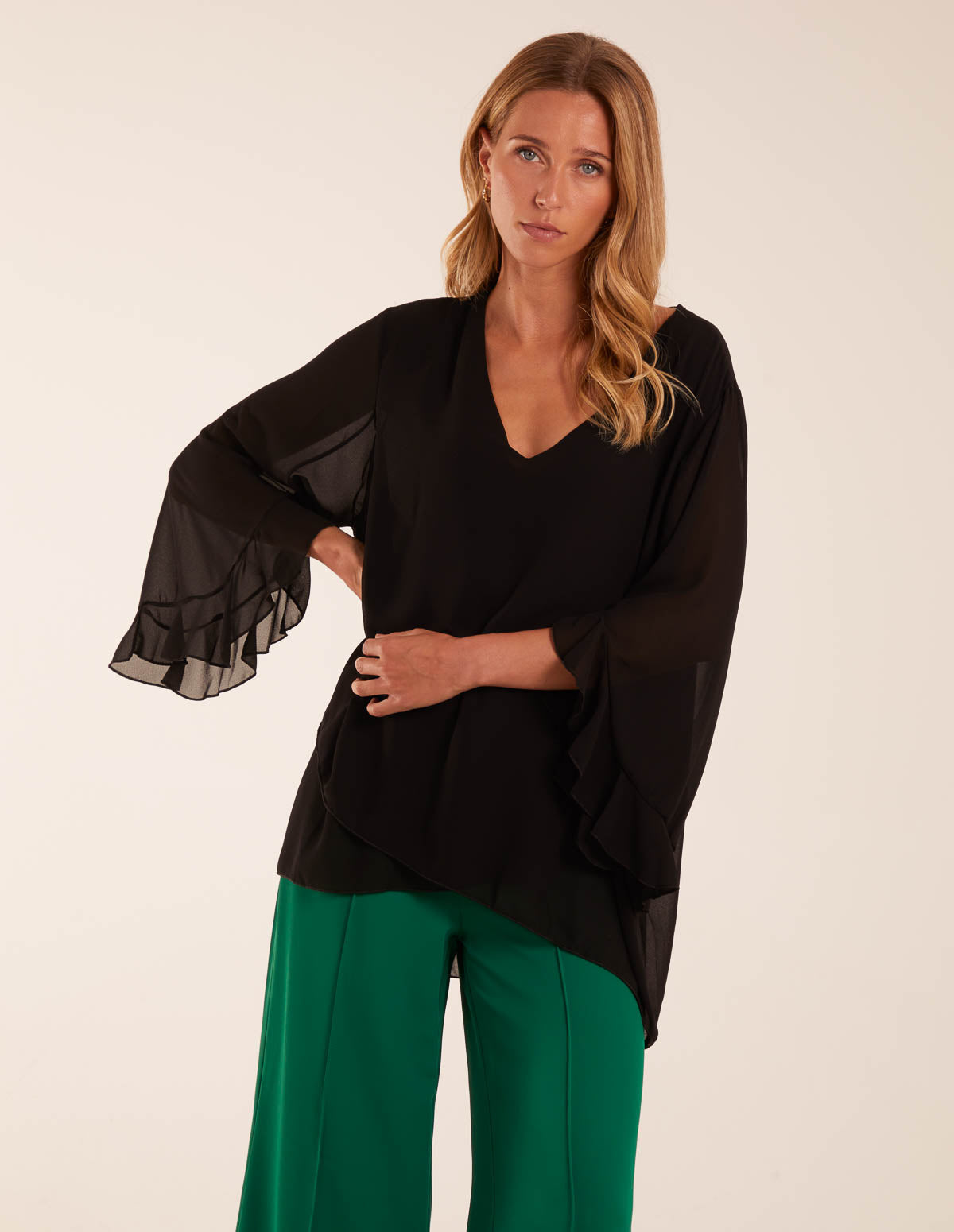 Frill Sleeve V Neck Blouse 