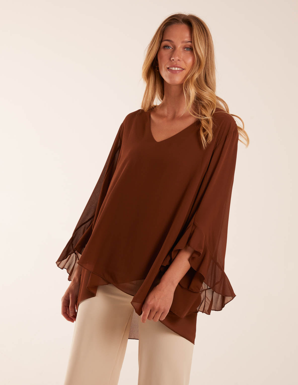 Frill Sleeve V Neck Blouse 