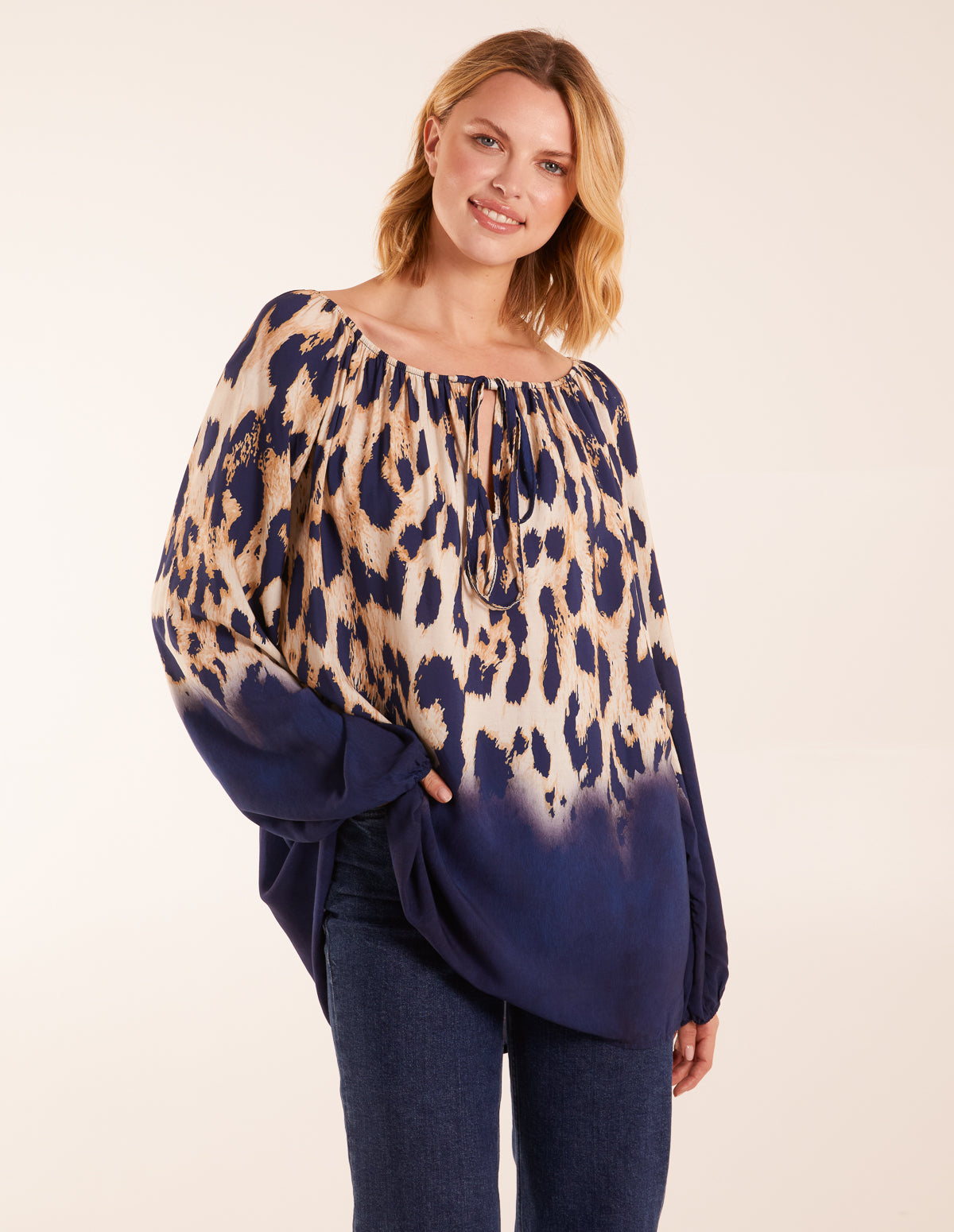 Bardot Leopard Print Wide Sleeve Top 