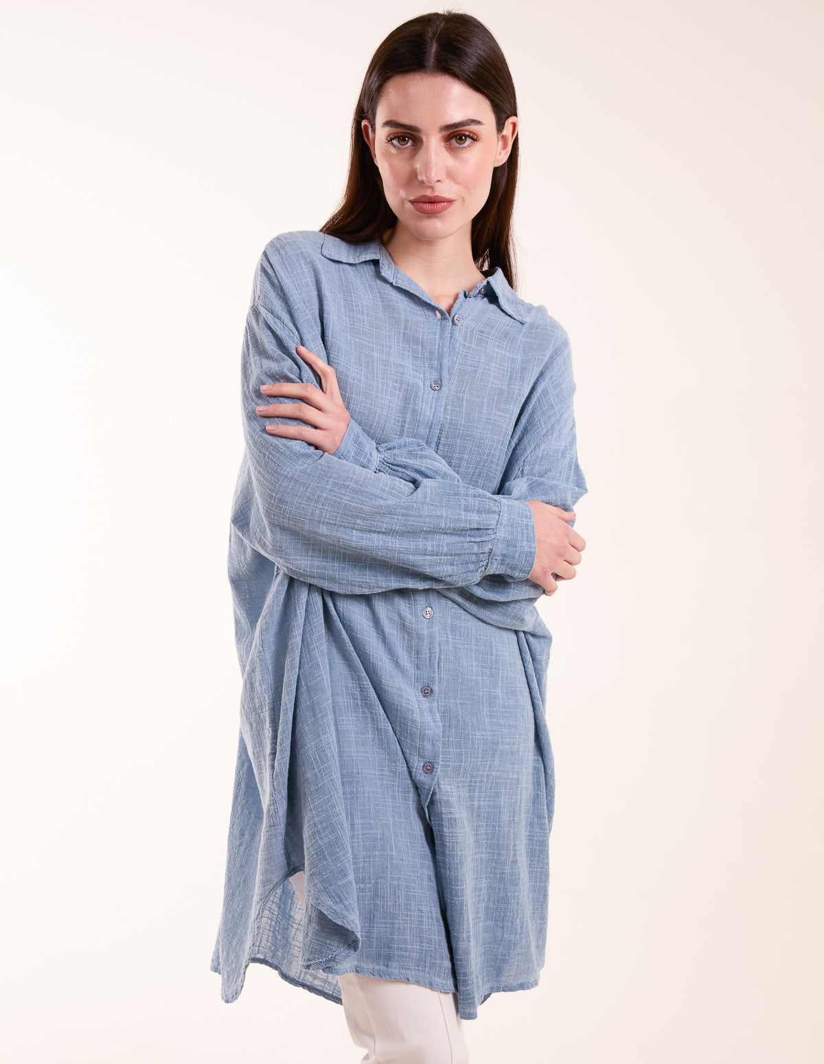 Cold Wash Cross Hatch Long Line Shirt 