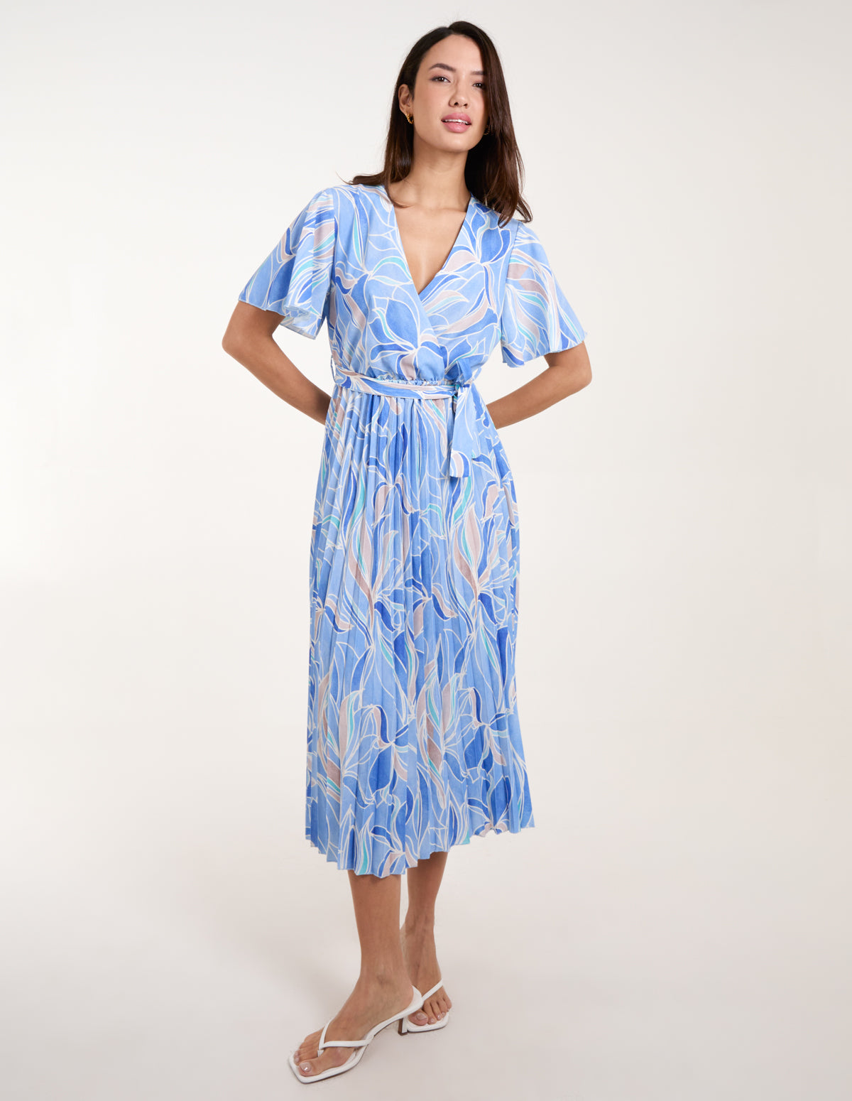 Wrap Over Printed Pleated Dress 