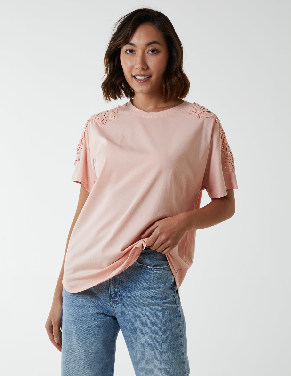 Embellished Shoulder Tee Top 