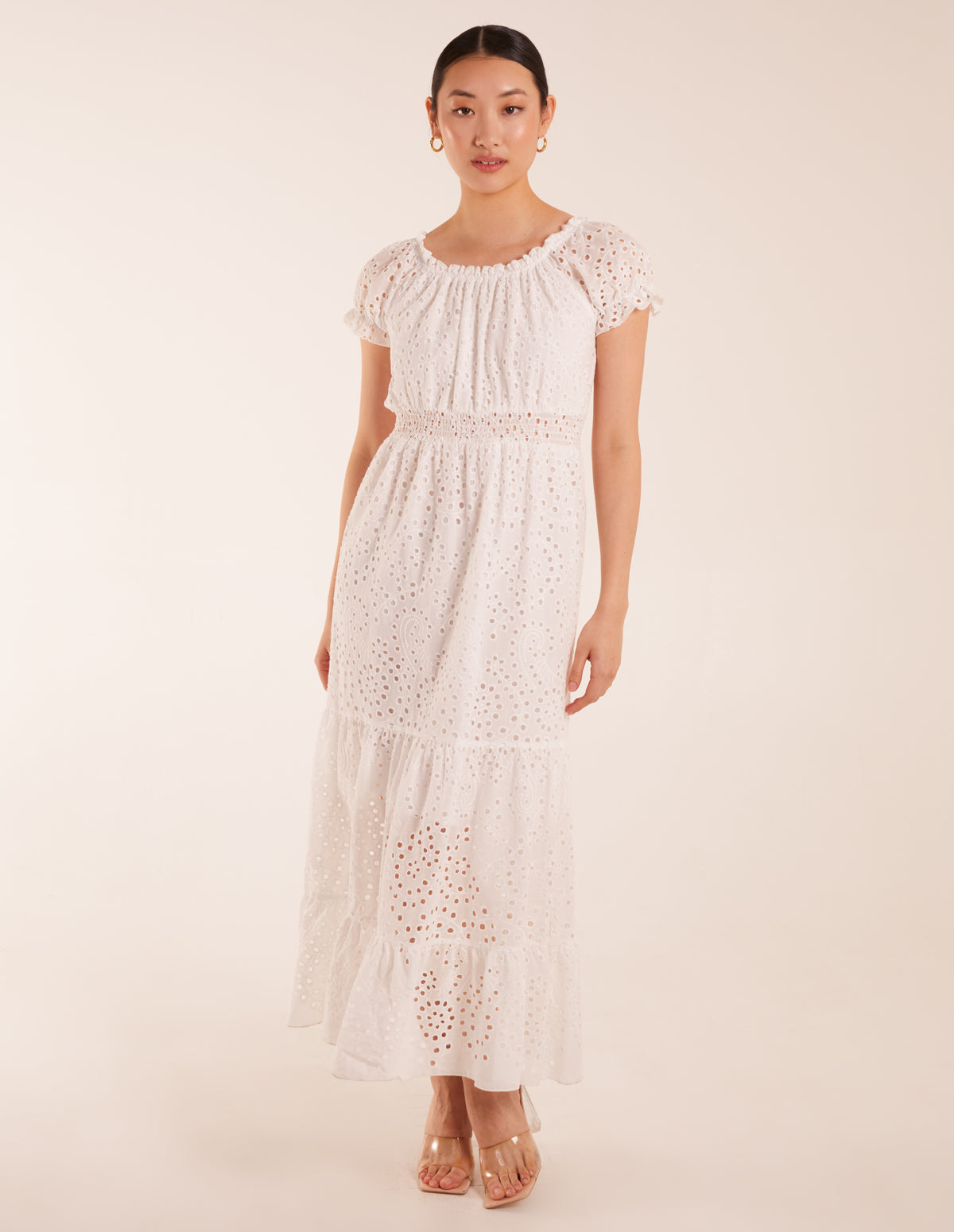 Broderie Anglaise Puff Sleeve Maxi Dress 