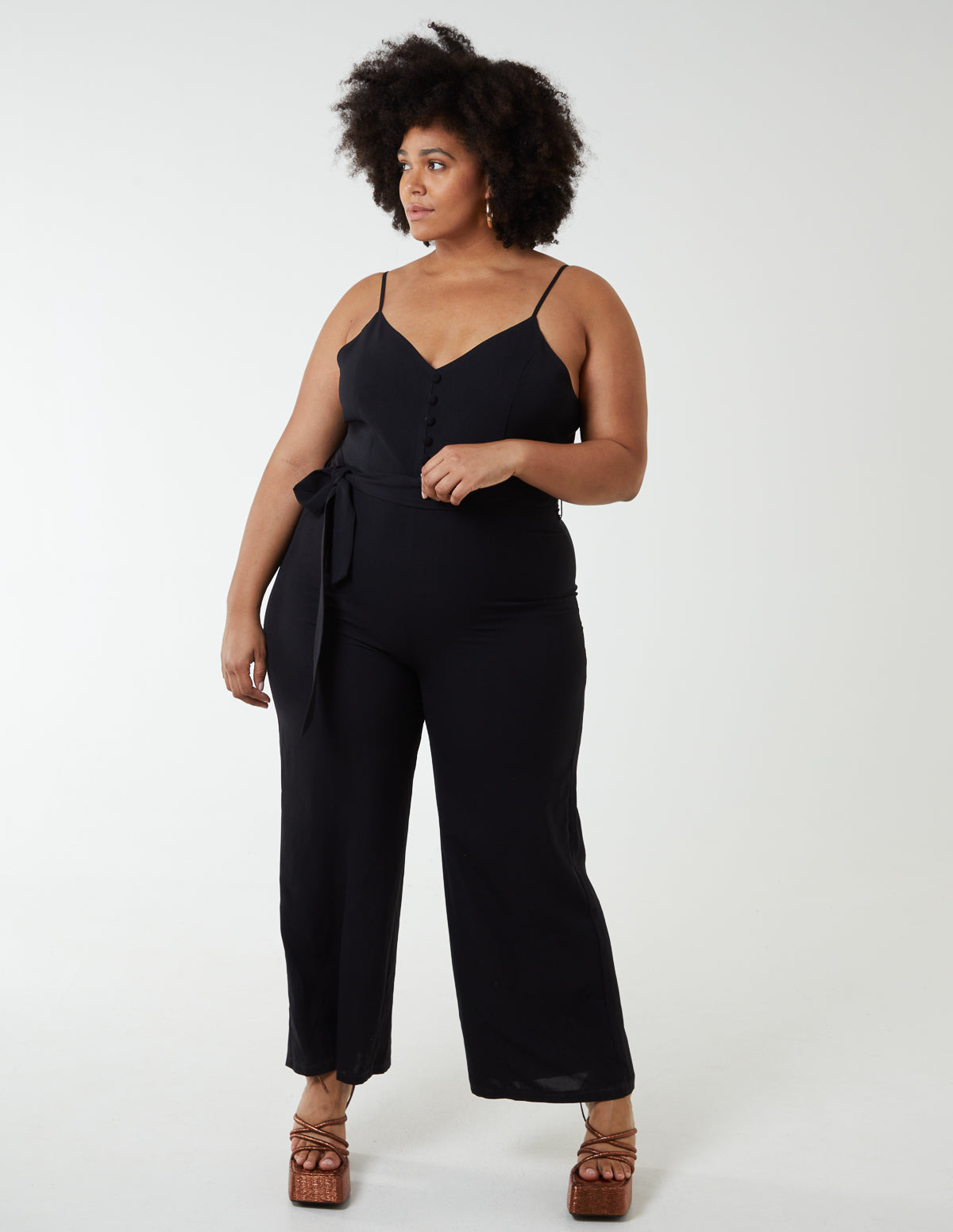 Curve Button Front Strappy Jumpsuit 