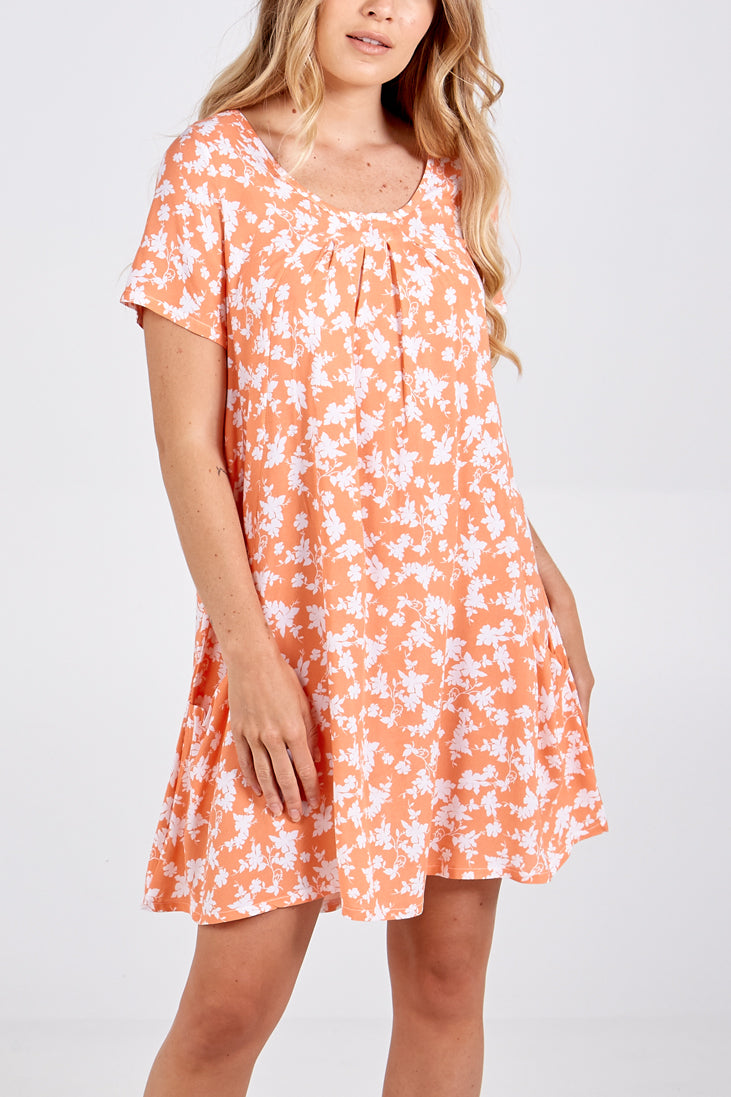Pleated Front Patch Pocket Swing Dress 