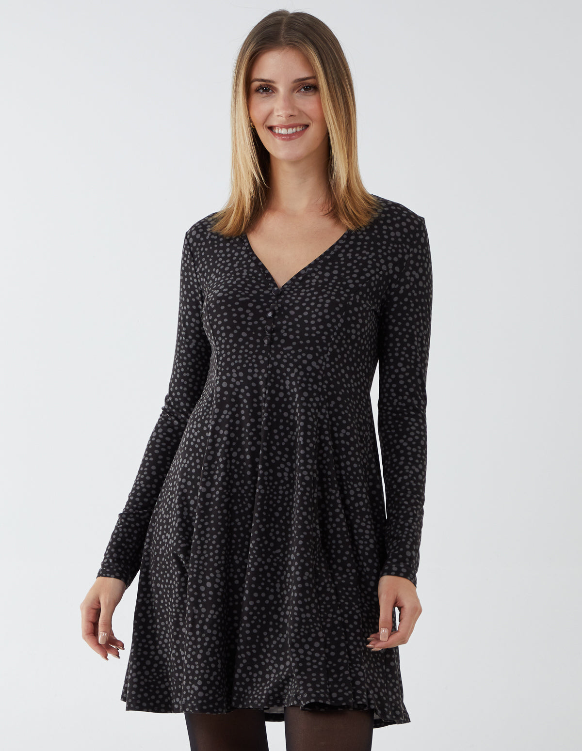 Abstract Spot Button Front Fit & Flare Dress 