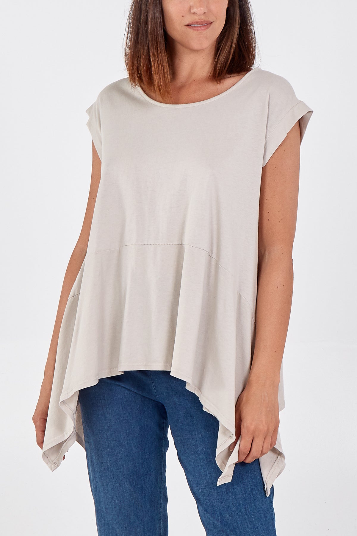 Scoop Neck Hanky Hem Top 