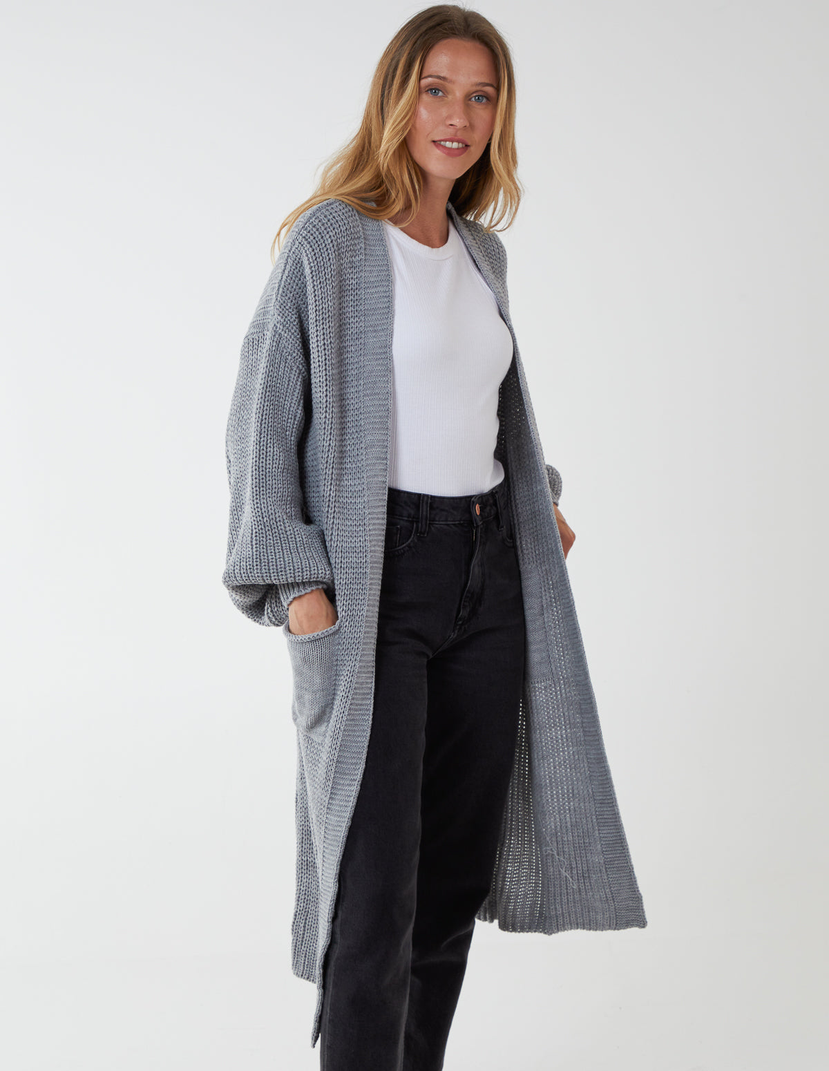 Edge to Edge Knitted Long Cardigan - S