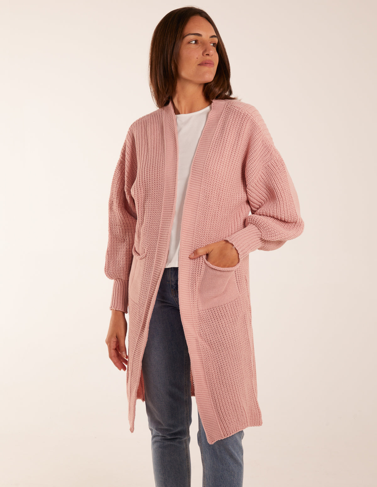 Edge to Edge Knitted Long Cardigan - S