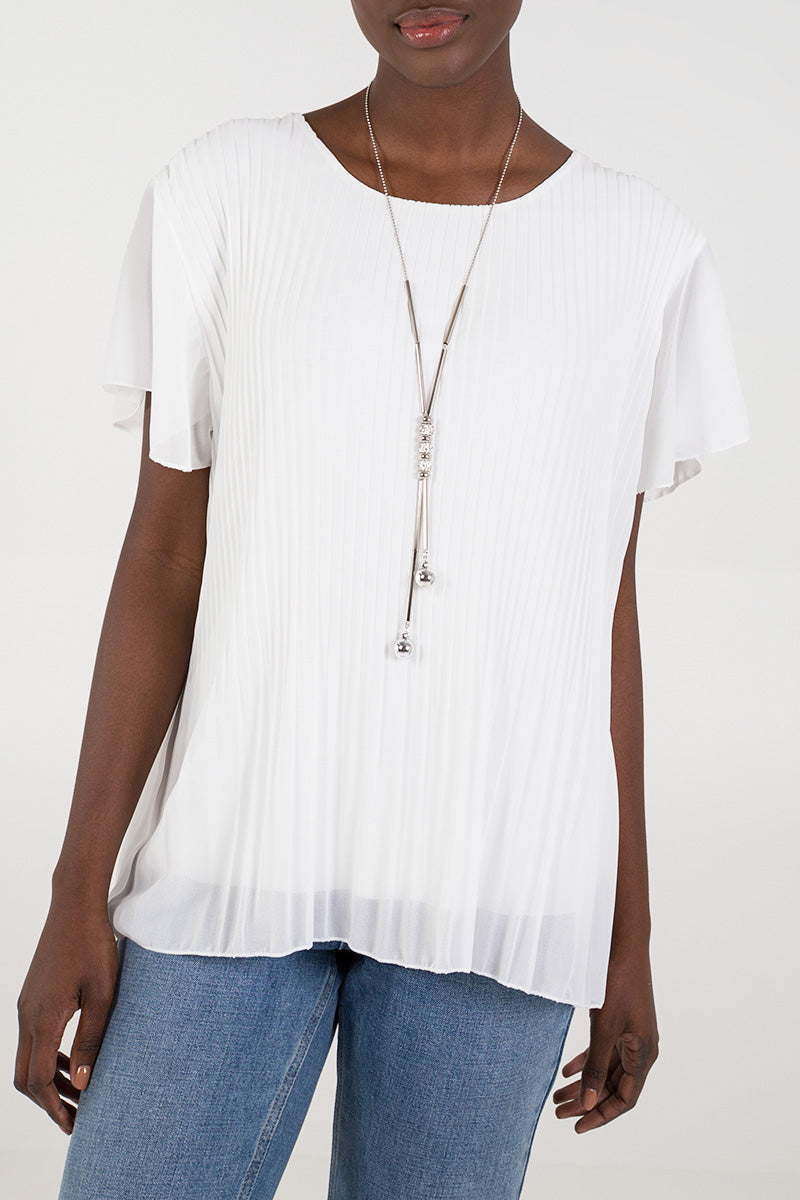 Pleated Top with Necklace 