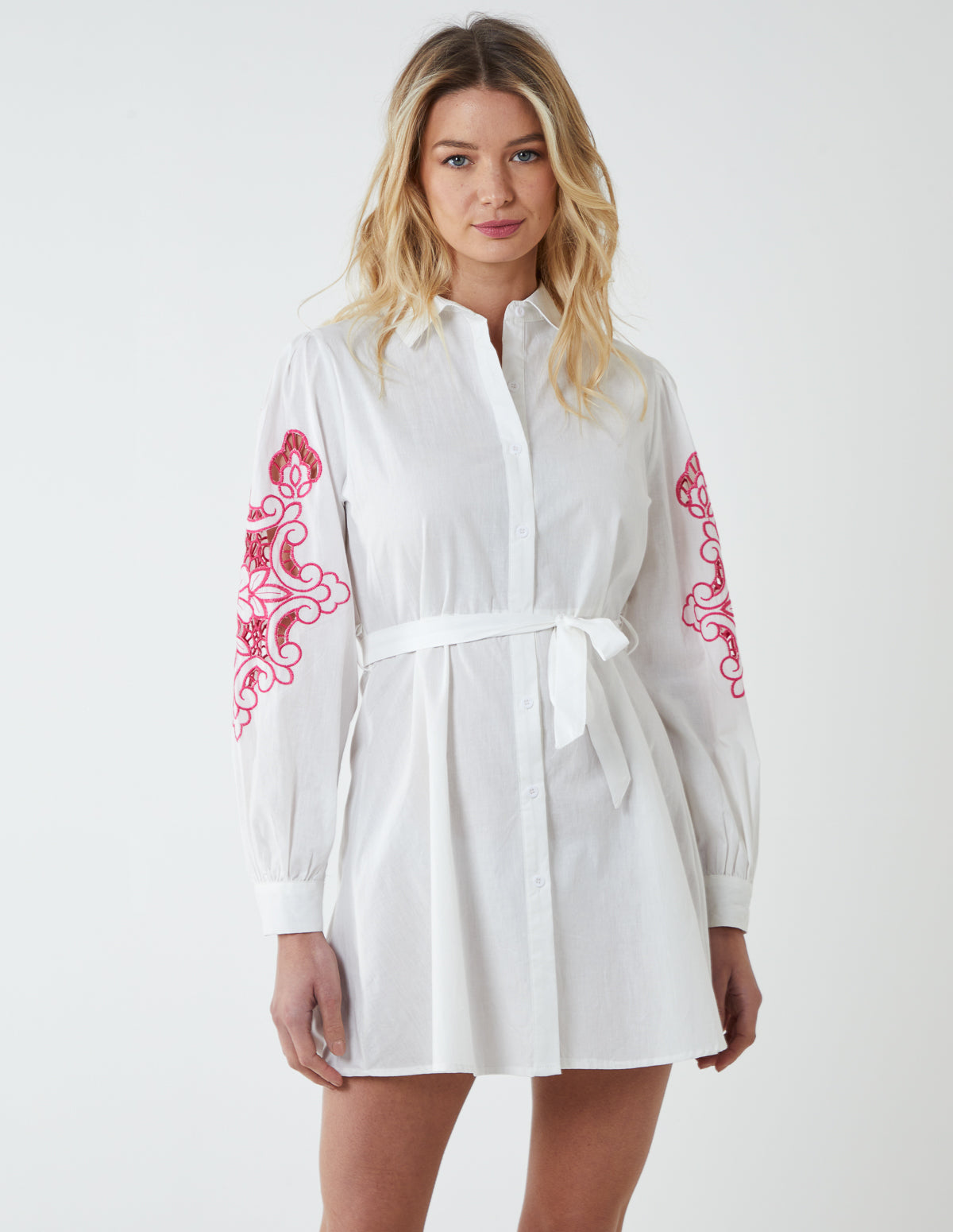 Embroidery Sleeve Cut Out Tunic - M / PINK