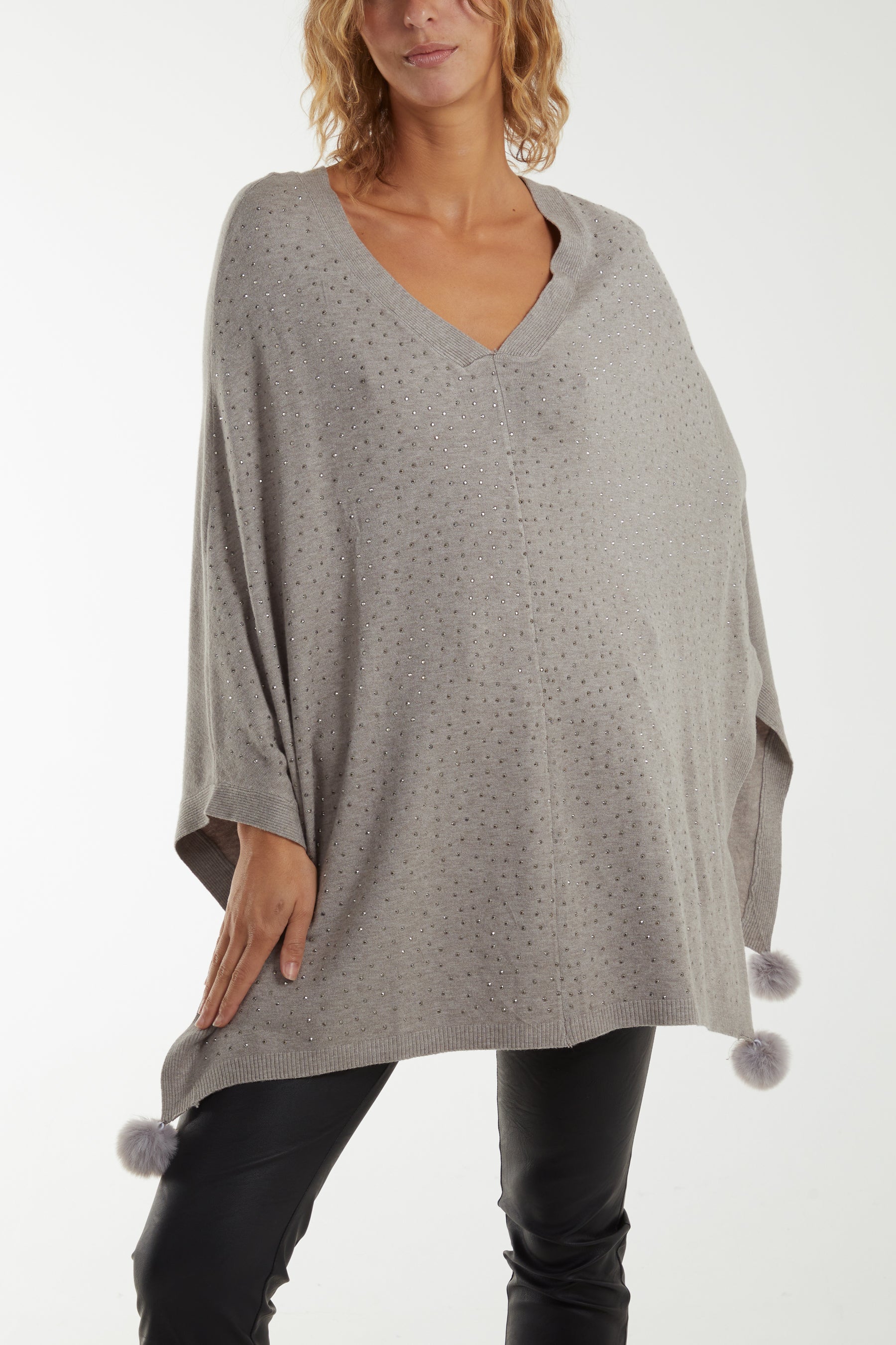 Faux Fur Tassled Diamante Poncho 