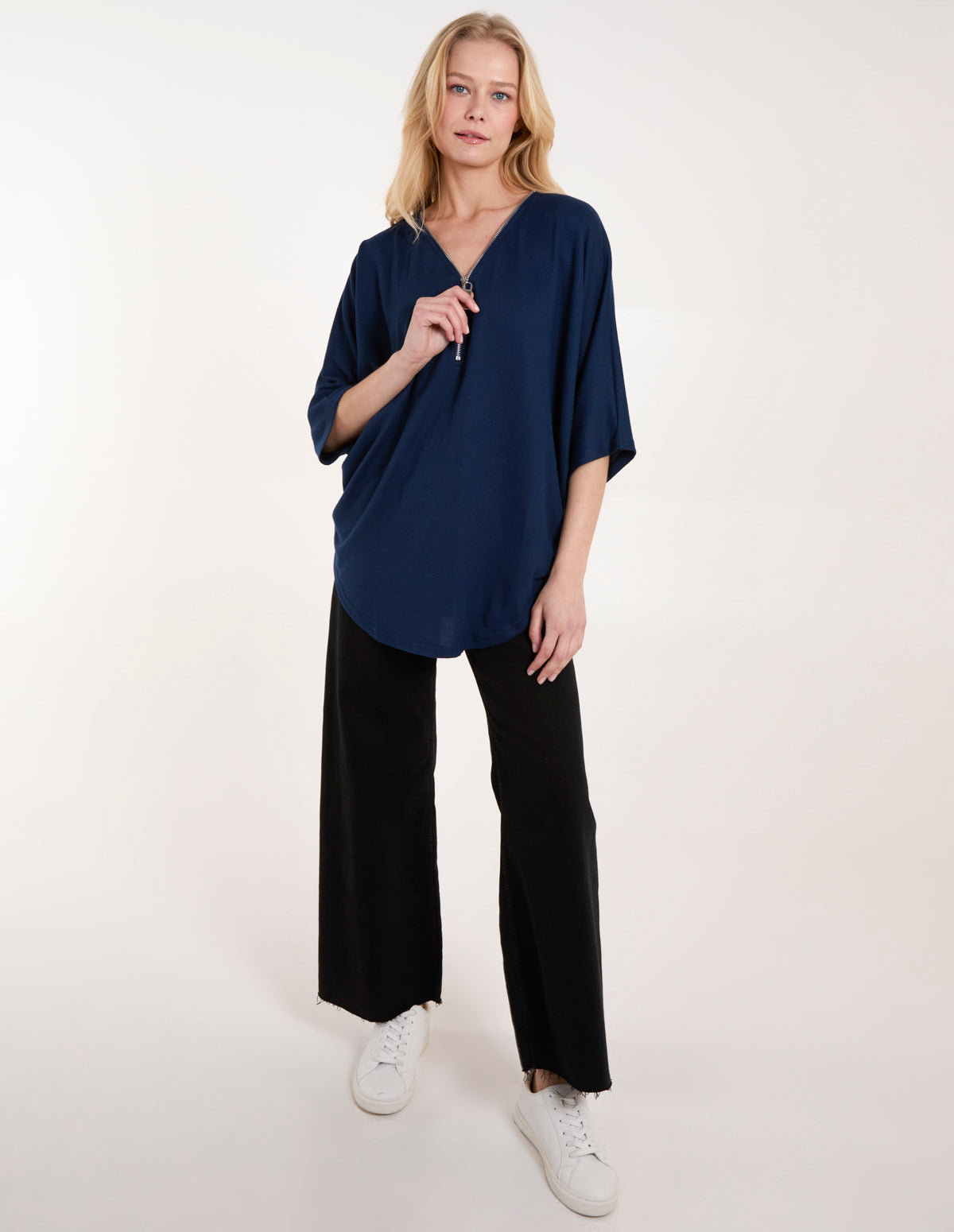 Plain Zip Front Top - M