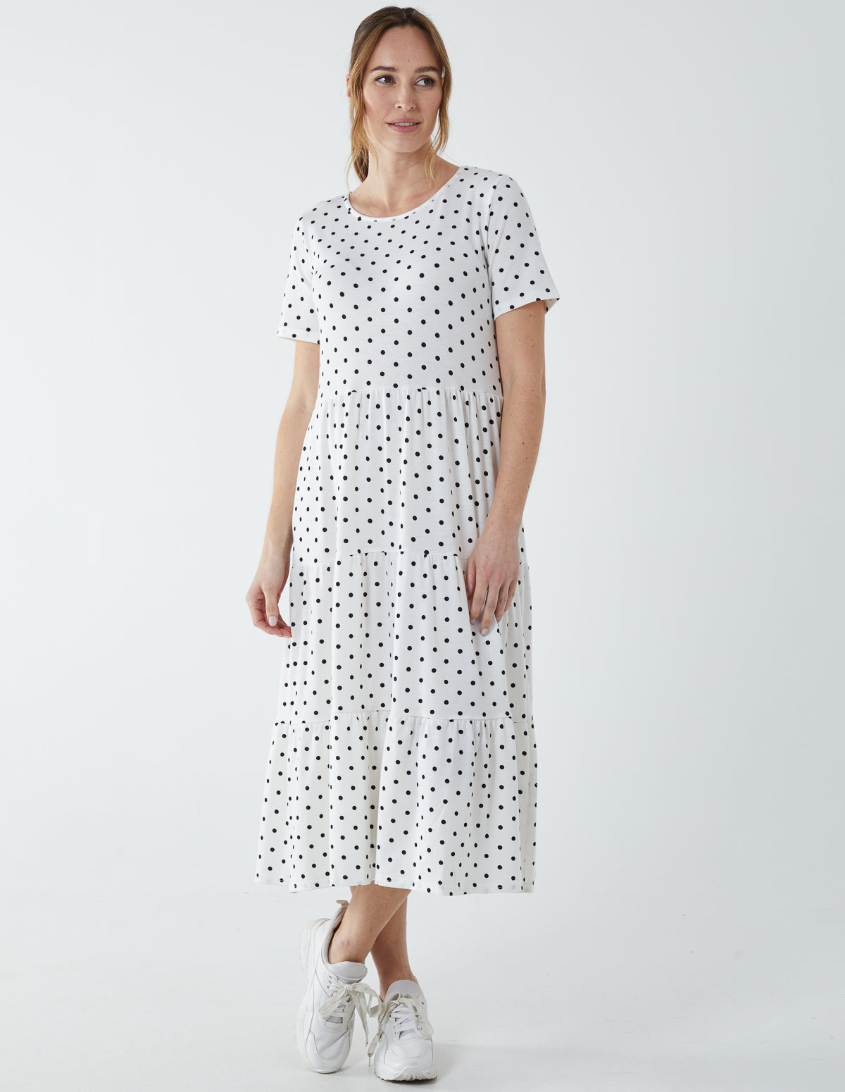 Tiered Smock Midi Dress - M / WHITE