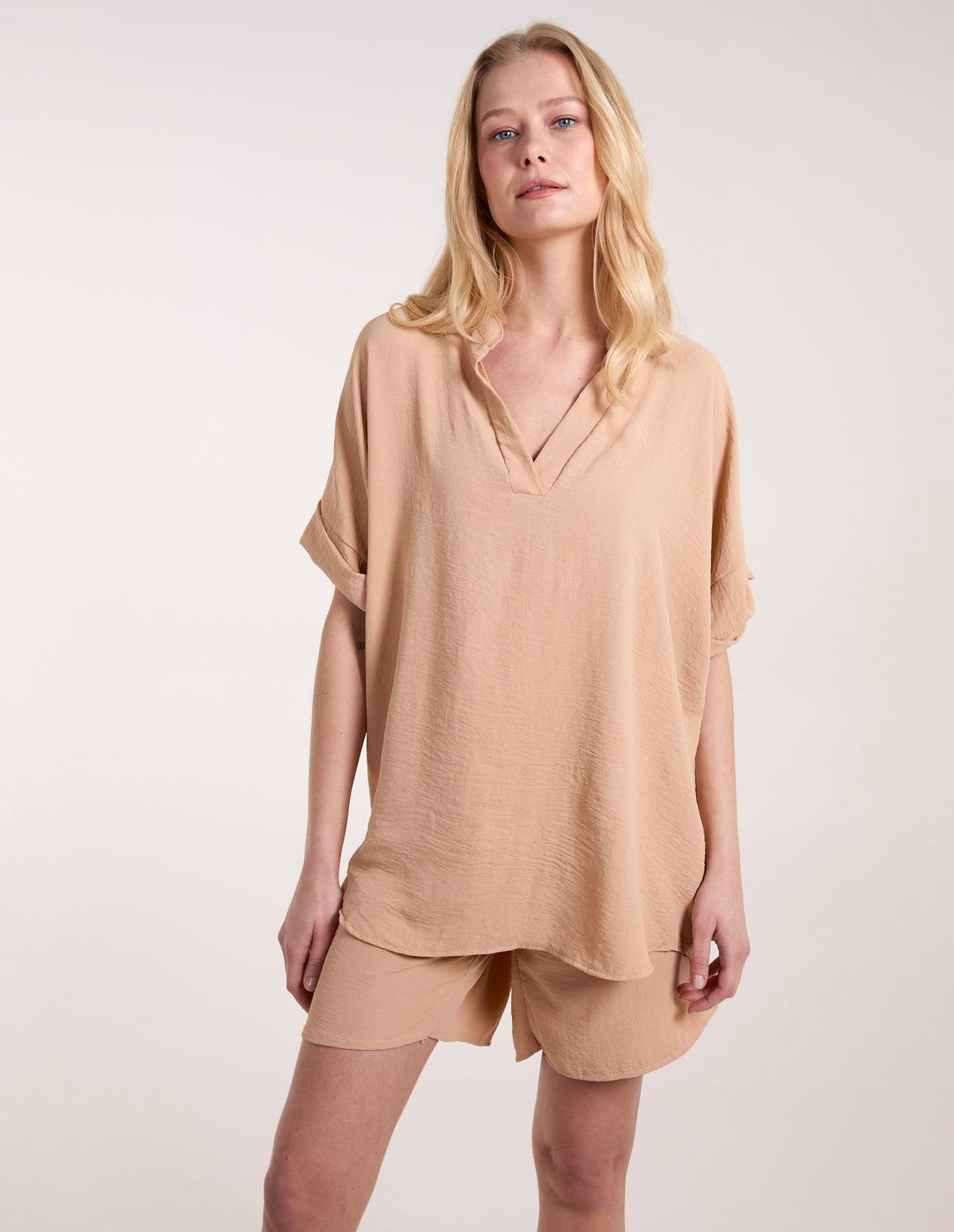 V-Neck Short Sleeve Blouse 