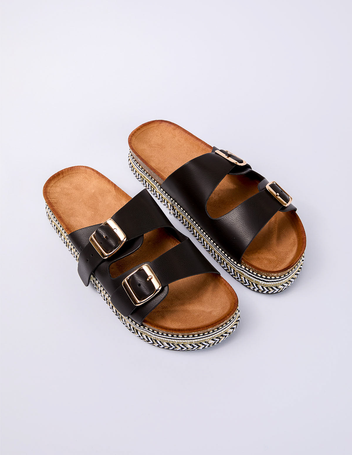 Contrast Woven Base Buckle Sandal 