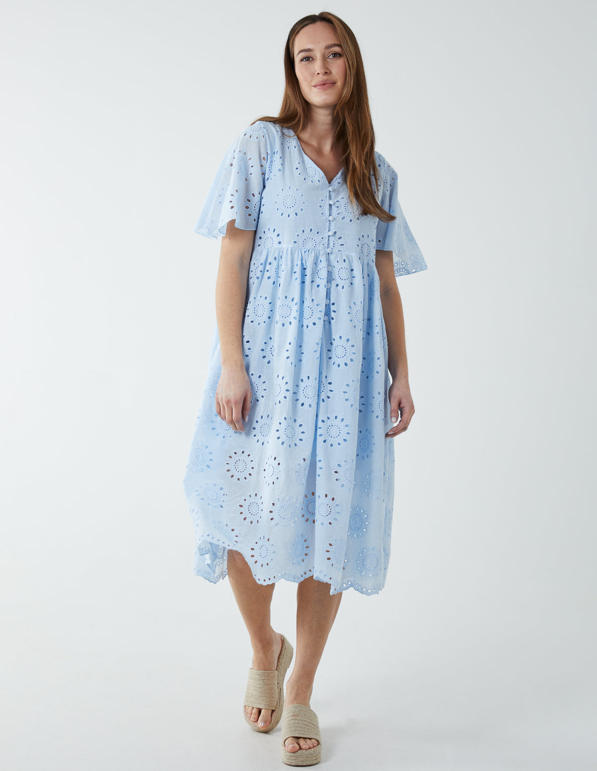 Broderie Angel Sleeve Midi Dress 