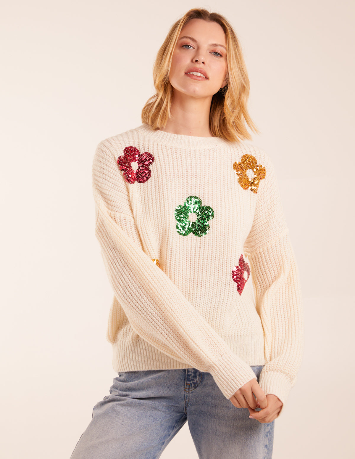Sequin Daisy Flower Knitted Jumper 