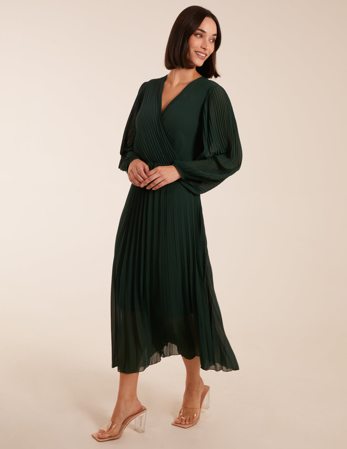 Wrap Front Pleated Midi  Dress 