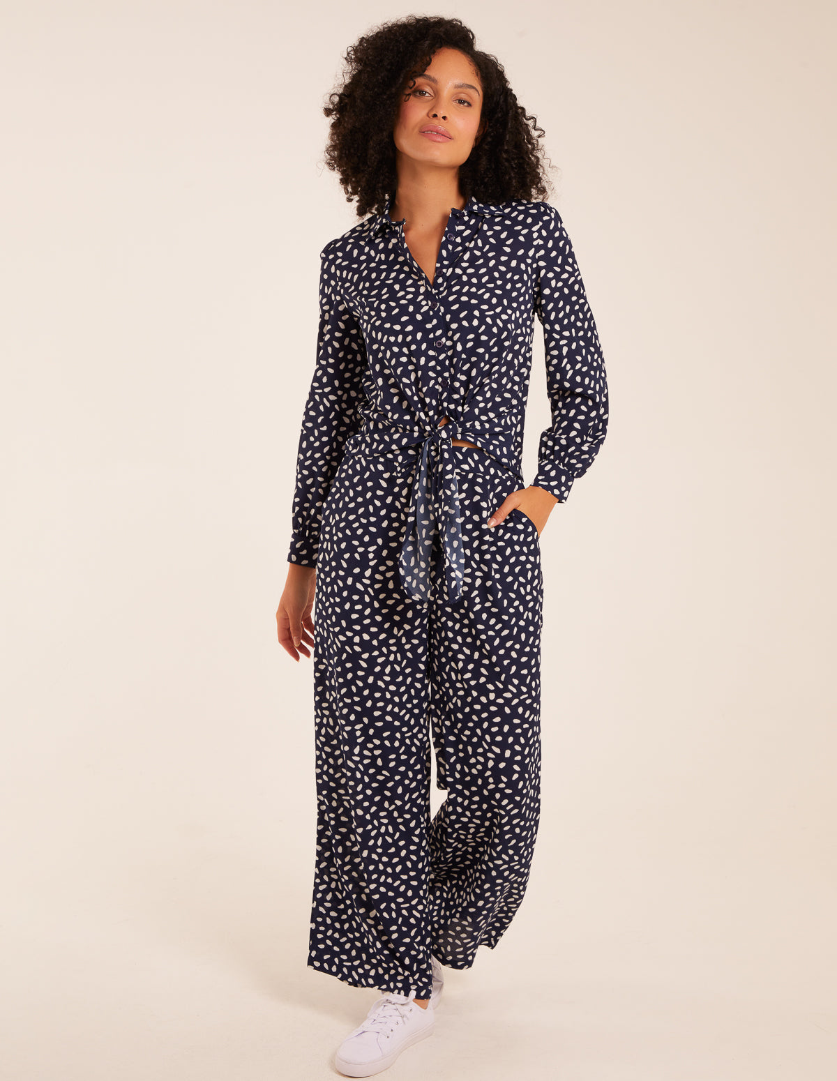 Polka Dot Oversized Shirt & Trouser Set - M / NAVY