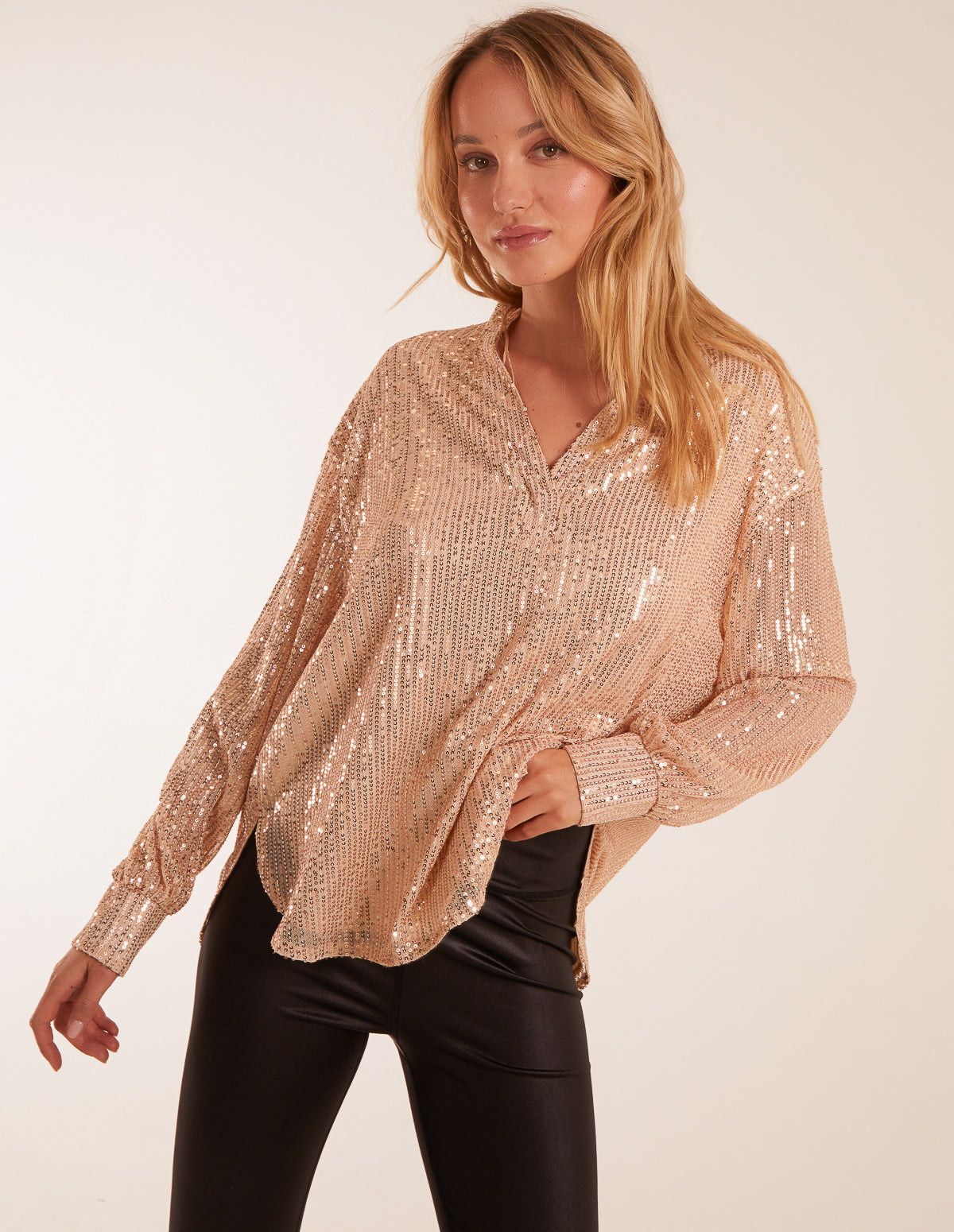 Grandad Collar Sequin Shirt 