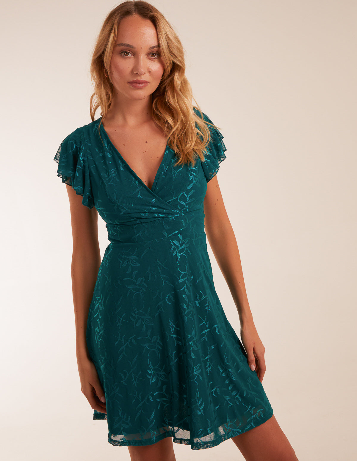 Double Frill Wrap Dress - 14 / Teal