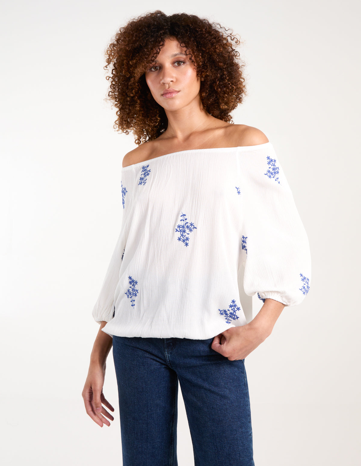 Embroidered Puffball Top 