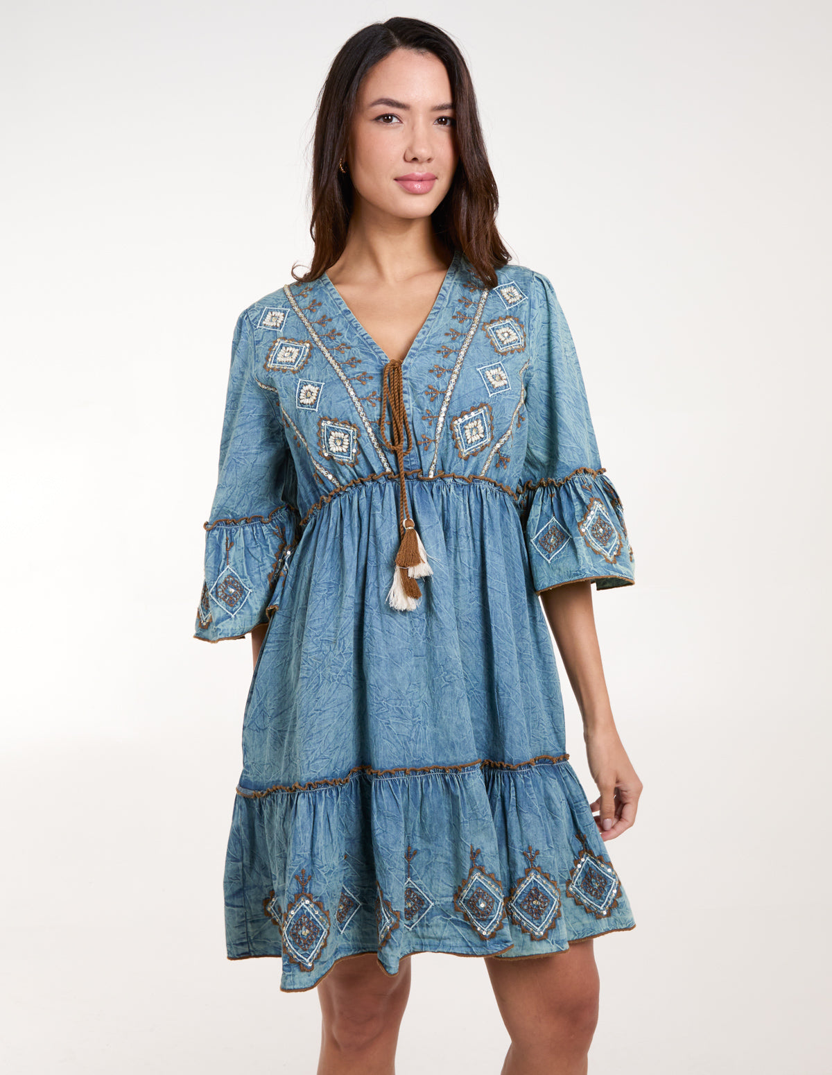 Embroidered Denim Dress 