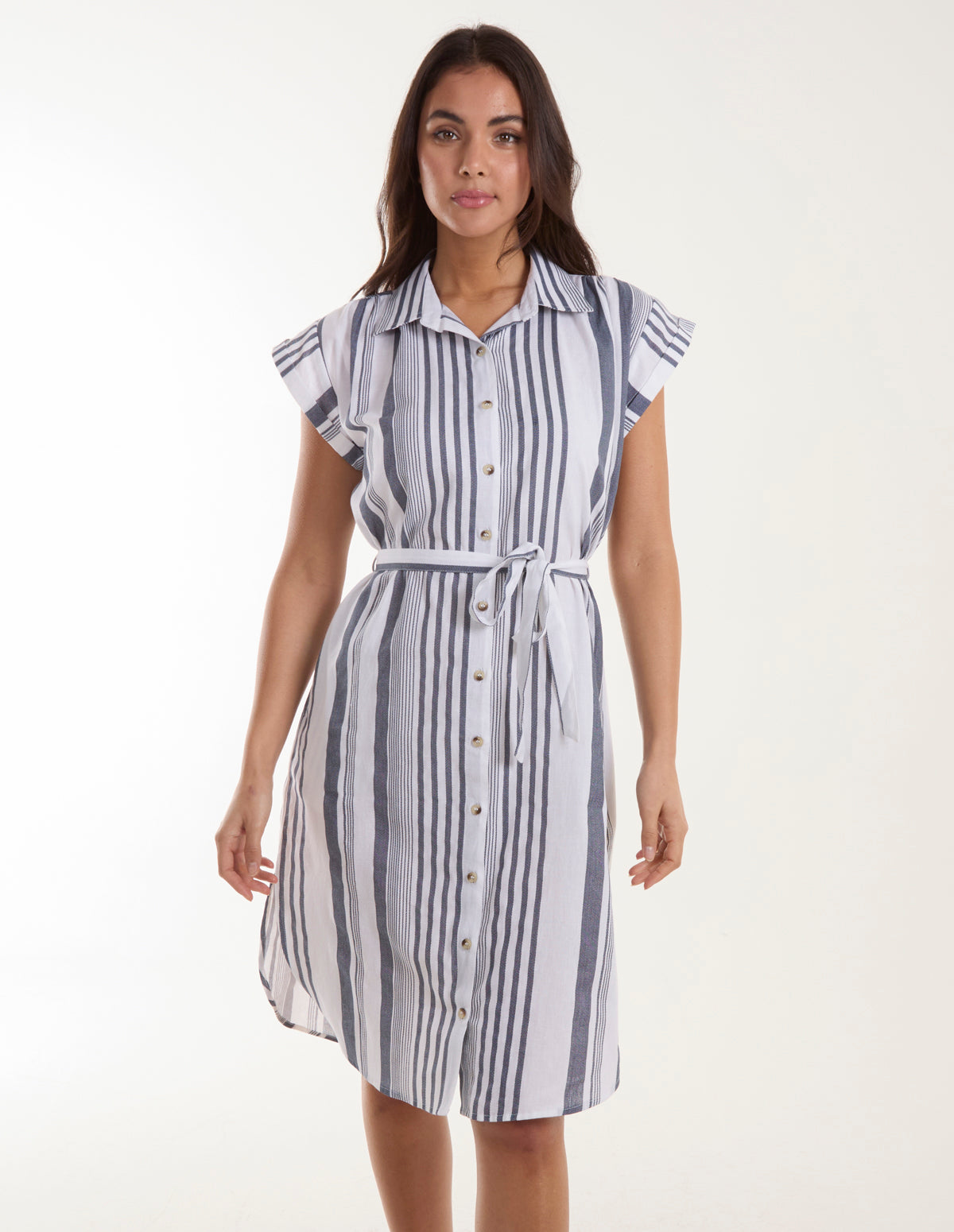 Stripe Button Front Shirt Dress 
